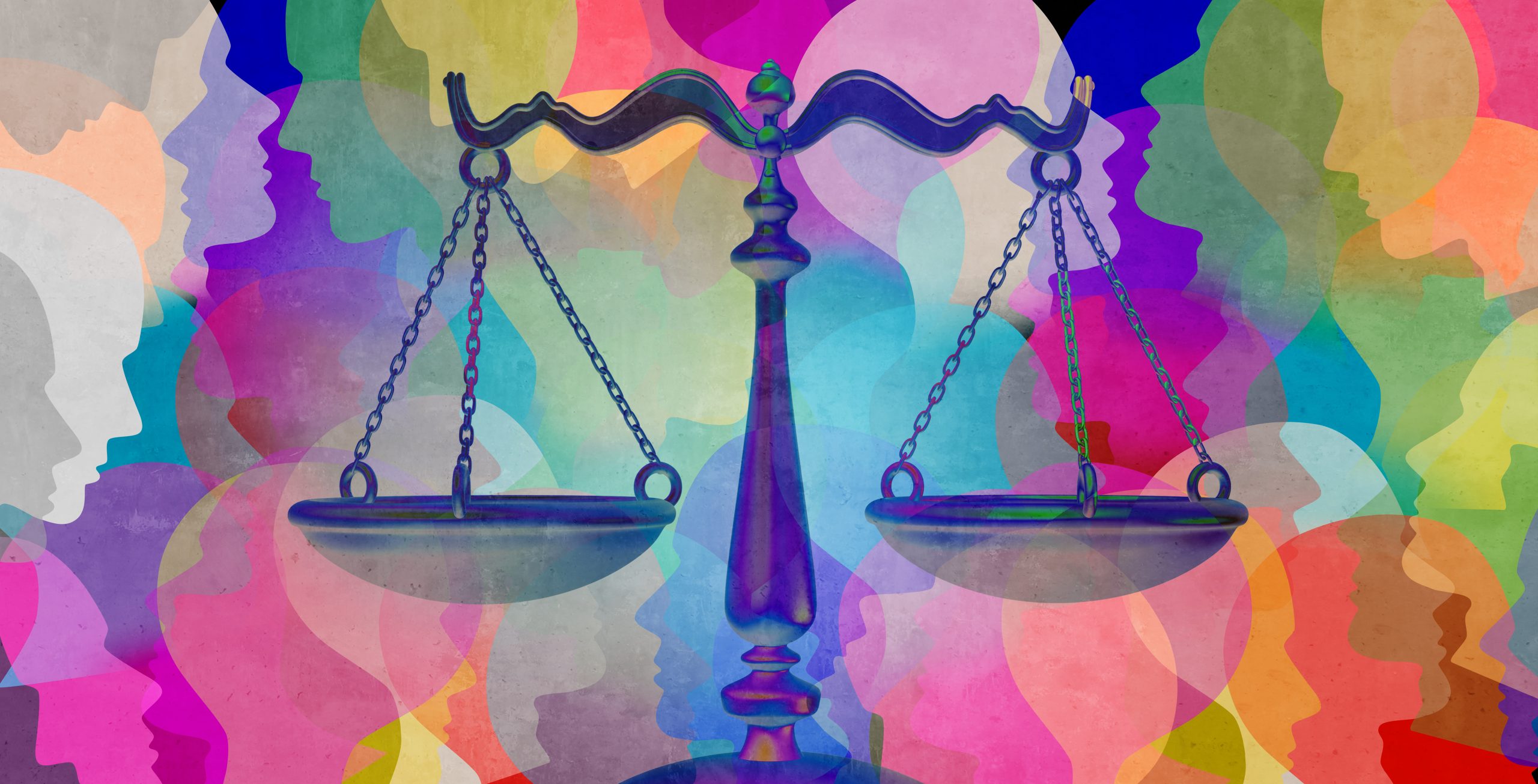 <p>Social justice together as a crowd of diverse people with a law symbol representing community legislation and equal rights or legal lawyer icon with 3D illustration elements.</p>
