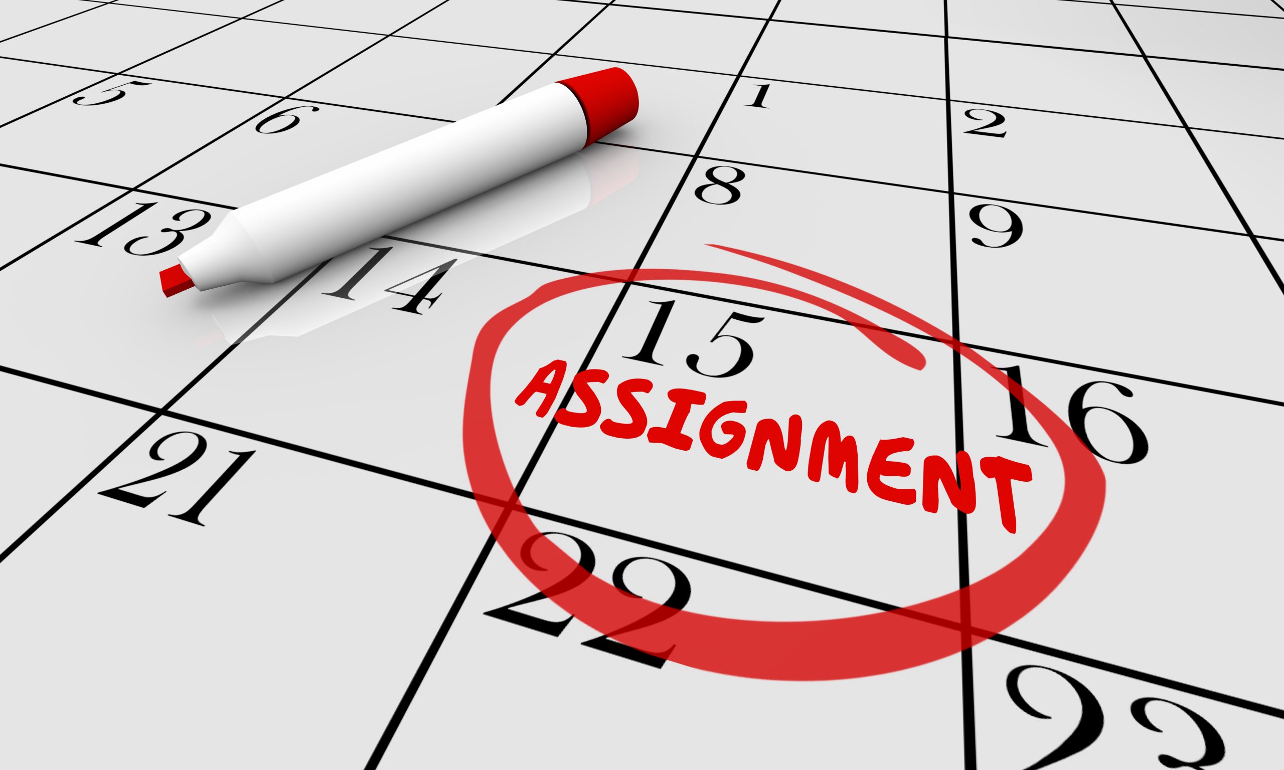 <p>Assignment Calendar Project Task Due Date Circled 3d Illustration</p>
