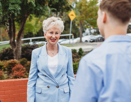 The SFX Principal talking to a student