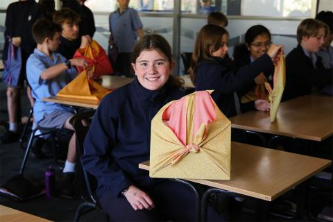 A student with some work made during Languages