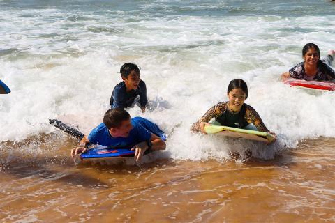 Students at the beach